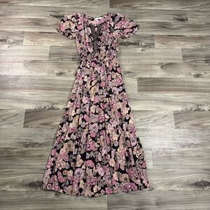 Natural Life Bella Floral Maxi Dress Tiered Ruffle Pink Floral Size Small